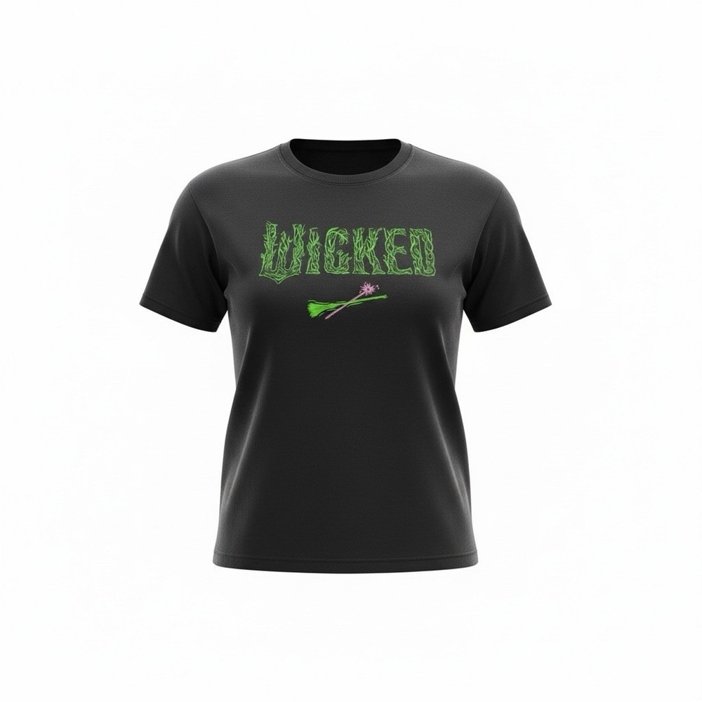 Universal Wicked T-Shirt Womens Large Black Green Leaf Pink Wand LT12601SP